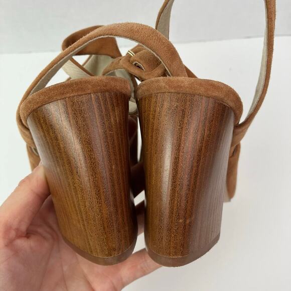 Louise Et Cie Sz 8 Kyvie Cinnamon Suede Sandals Ankle Straps Structured Heel - Picture 10 of 16